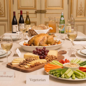A beautifully laid dinner party table with thoughtfully prepared food, illustrating good hosting etiquette and guest comfort.